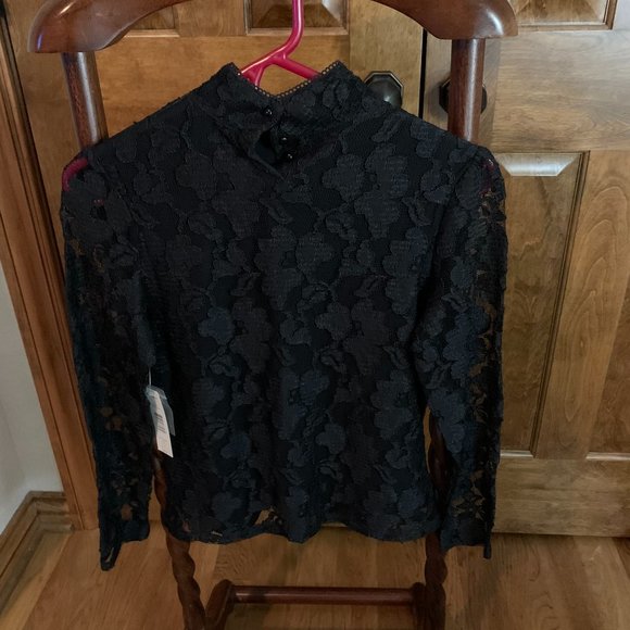 Pursuits Jet Black Lace Long Sleeve Top/Shell - Women's Petite Small - Picture 2 of 2